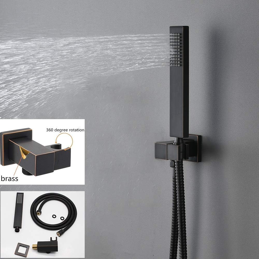 AYIVG Bathroom Square 12 Inch Ceiling Rainfall Shower Faucet System With 6 PCS Body Jets Mixer Set (Wall Mount, Black) - - 