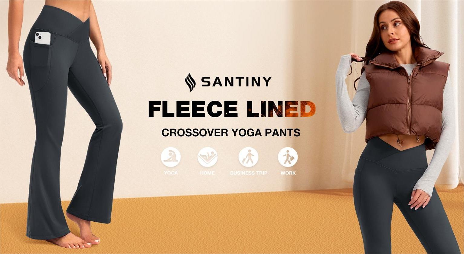 SANTINY Women's Fleece Lined Pants Crossover Yoga Pants High