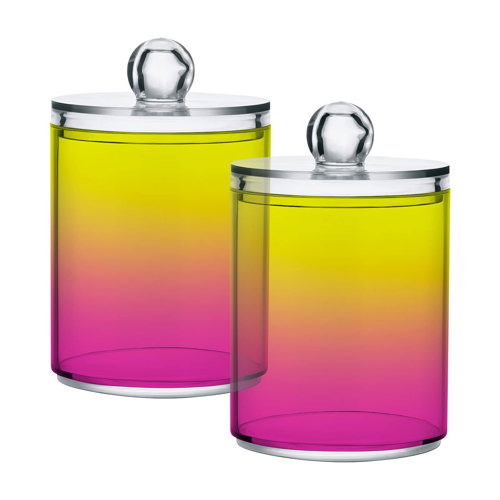 Yellow Ivory Pink Qtip Dispenser Apothecary Jars Bathroom Qtip Holder Storage Canister Plastic Jar 10 Oz for Cotton Ball Swab Round Pads Floss 2pcs