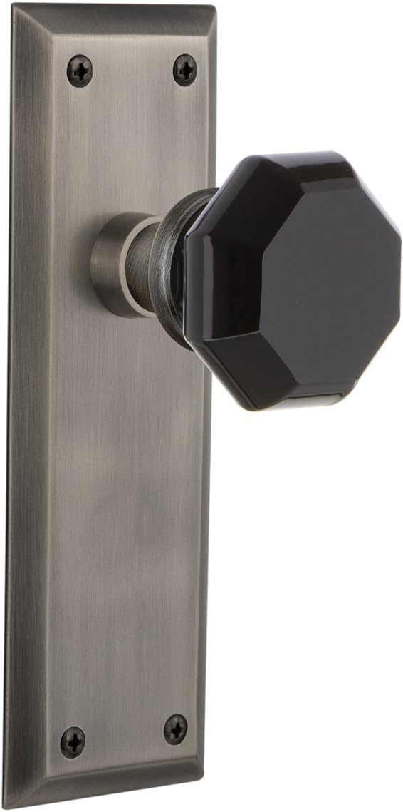 Nostalgic Warehouse 724831 New York Plate Privacy Waldorf Black Door Knob in Polished Brass, 2.375