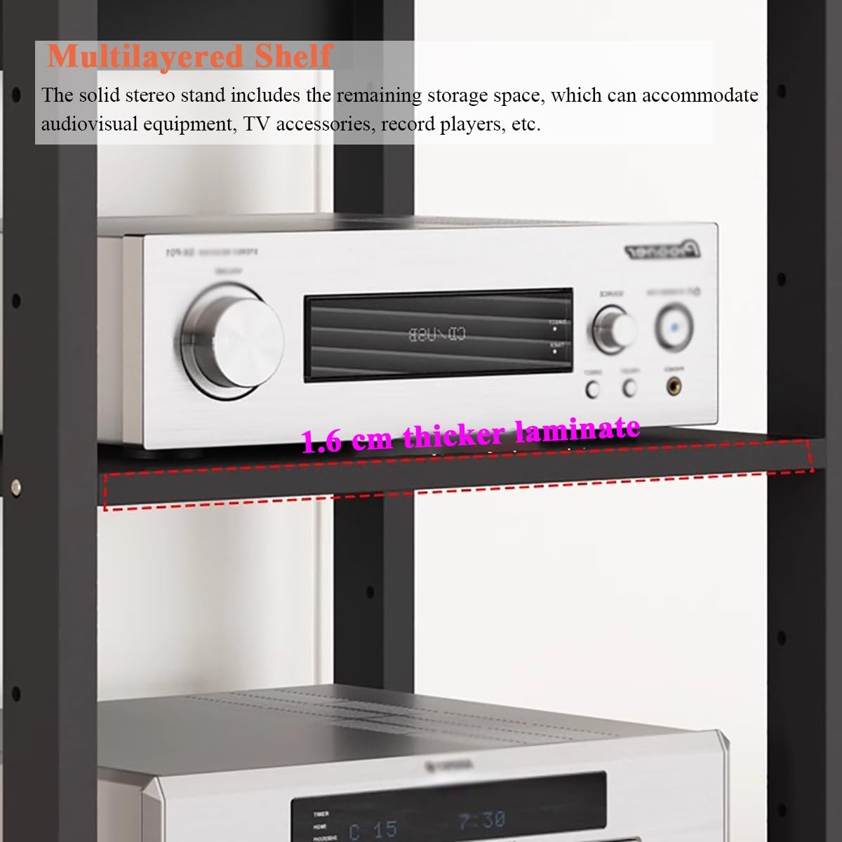 meuble chaine hifi Support stéréo à 6 niveaux for composants audio et vidéo, amplificateur de salon, bureau à domicile, lecteur DVD, CD, accessoires TV, récepteur, jeu, étagère de rangement multimédia