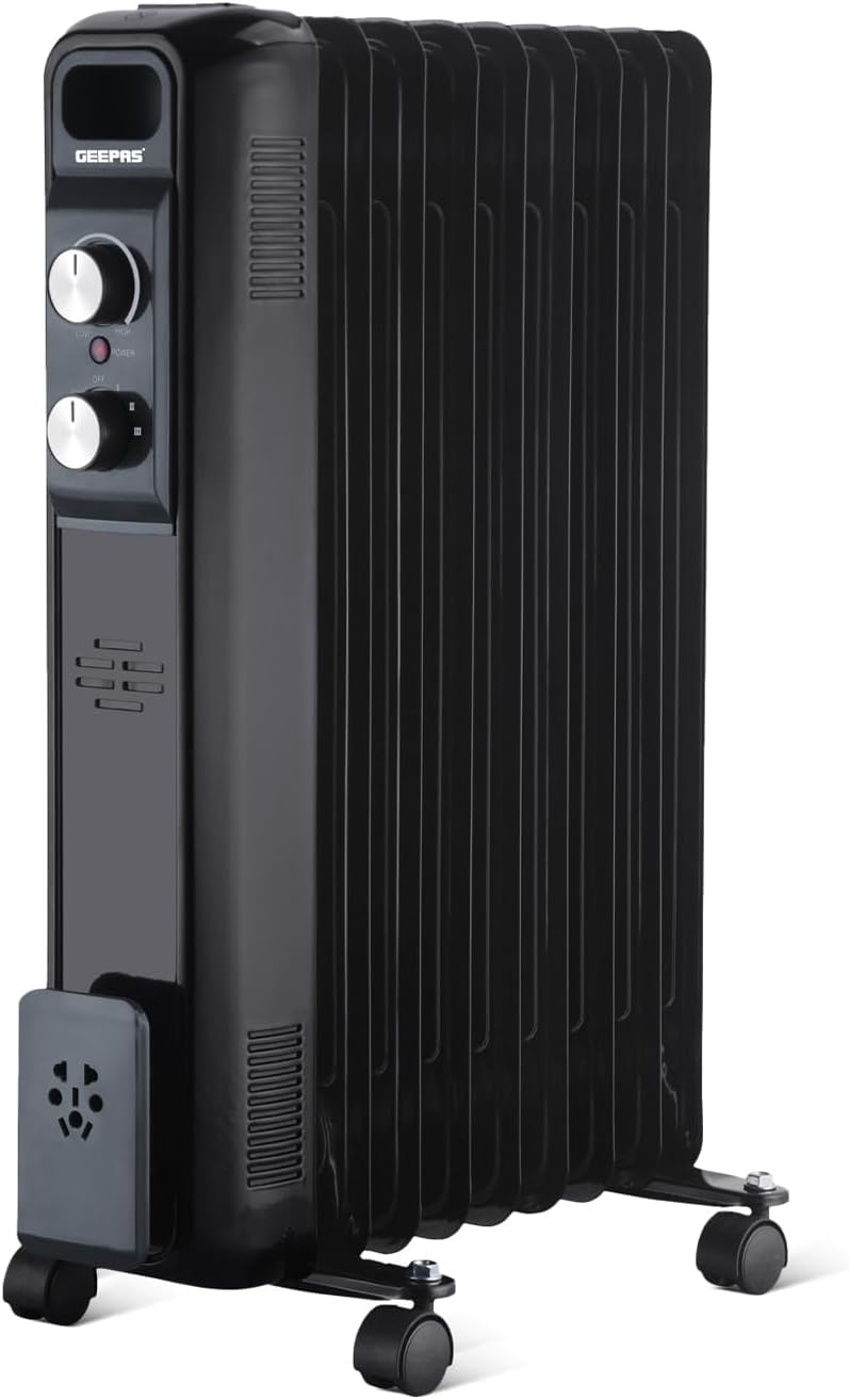 GEEPASOil Filled Radiator Heater,2000W | Energy Efficient Electric Heater, 3 Power Settings(800/1200/2000W), Adjustable Temperature & Low Running Cost | 2 Year Warranty, 9 Fins, Black