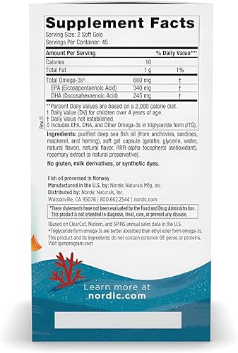 Vista 3 de Nordic Naturals Ultimate Omega Jr., Strawberry - 90 Mini Soft Gels - 680 Total Omega-3s with EPA & DHA - Brain Health, Mood, Learning - Non-GMO - 45