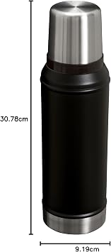 Stanley Classic Legendary Vacuum Bottle 1.0 qt Wide Mouth with Leakproof Cup Lid Keep Drinks Hot or Cold Packable for Travel Insulated Stainless Steel Thermal Bottle BPA-Free Black 2.0