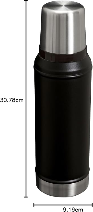 Stanley Classic Legendary Vacuum Bottle 1.0 qt Wide Mouth with Leakproof Cup Lid Keep Drinks Hot or Cold Packable for Travel Insulated Stainless Steel Thermal Bottle BPA-Free Black 2.0