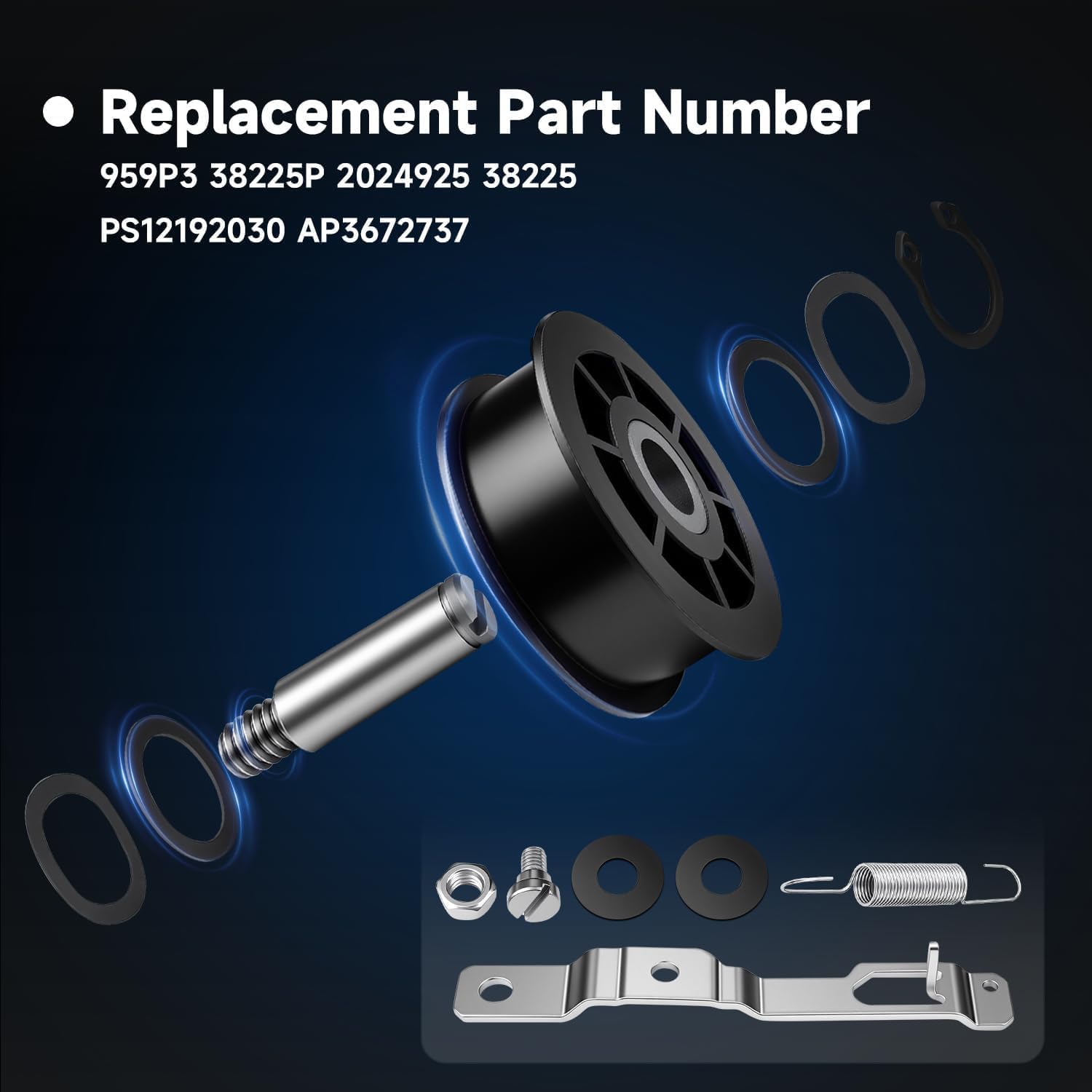 Washer Idler Pulley Kit Lever and 27" Belt Tensioner Kit Compatible With Alliance Laundry Systems Speed Queen SWNYC2HP115TW02 AWN412SP111TW01 Replace#: 959P3 38174 38225p UNMC959P3 202032