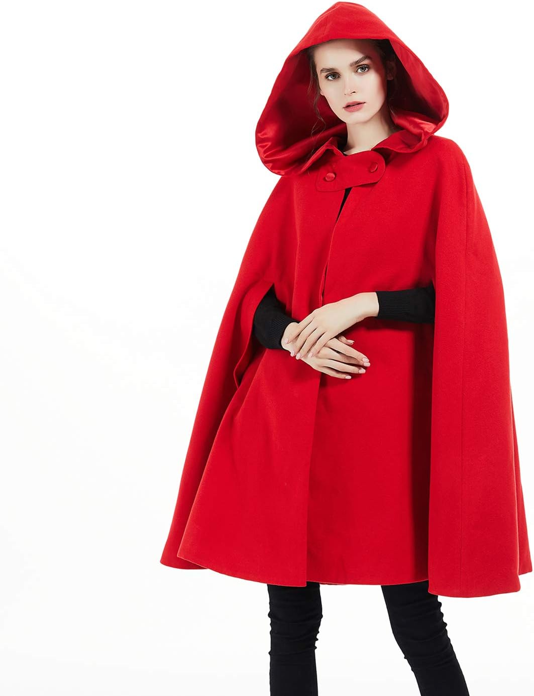 BEAUTELICATE Hooded Cloak Wedding Cape for Women Bridal Winter Robe Wool Blend Halloween Costume Christmas - Image 3