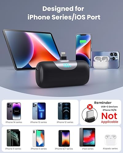 Miniatura 3 de Mini Portable Charger for iPhone,Upgraded 22.5W PD Fast Charging 5500mAh Ultra-Compact Power Bank,LCD Display Plug-in Cute Battery Pack Travel