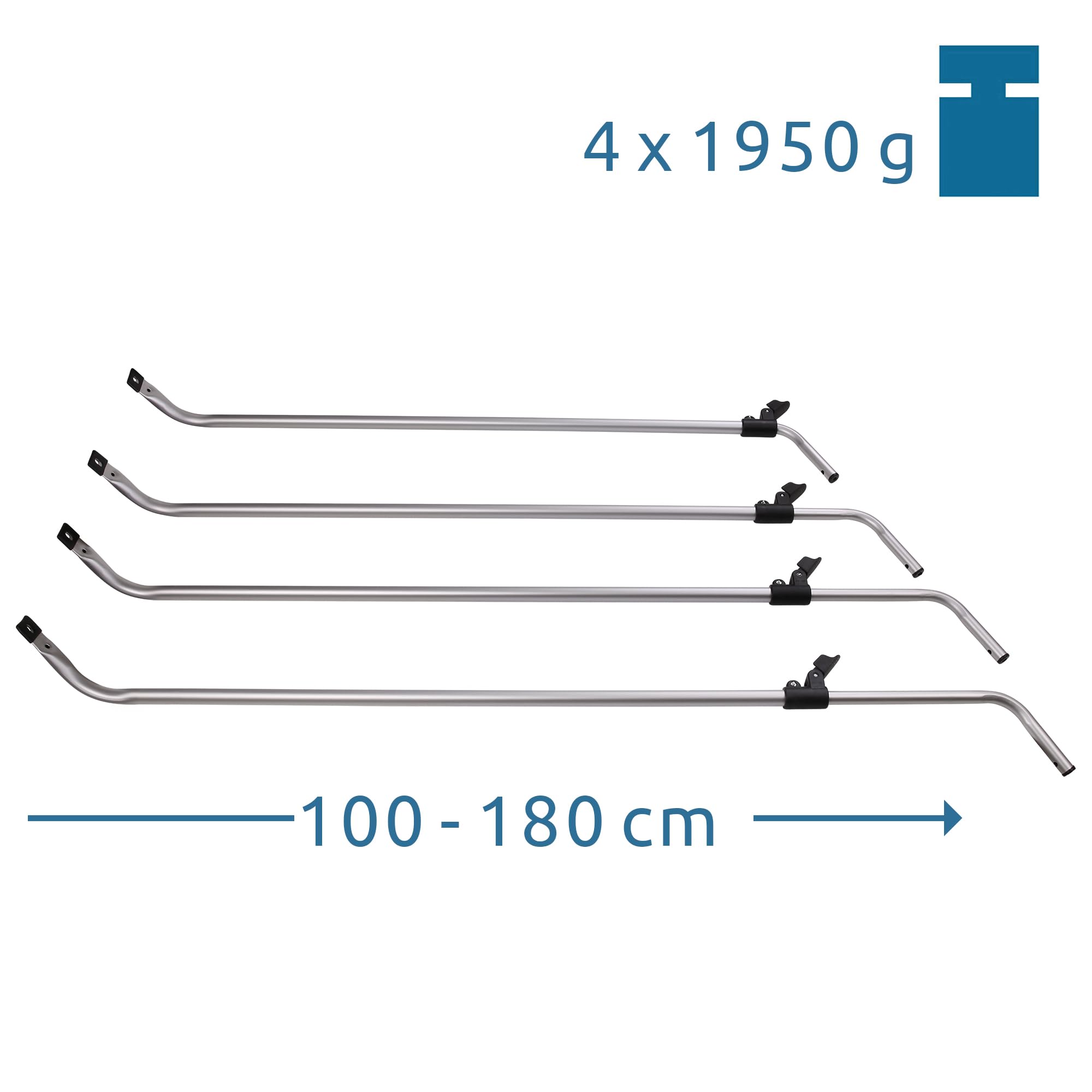 your GEAR Windbreak Pole Set - Barras telescópicas de aluminio para camping, protección visual y contra el viento, estable y fácil montaje - 100 a 180 cm