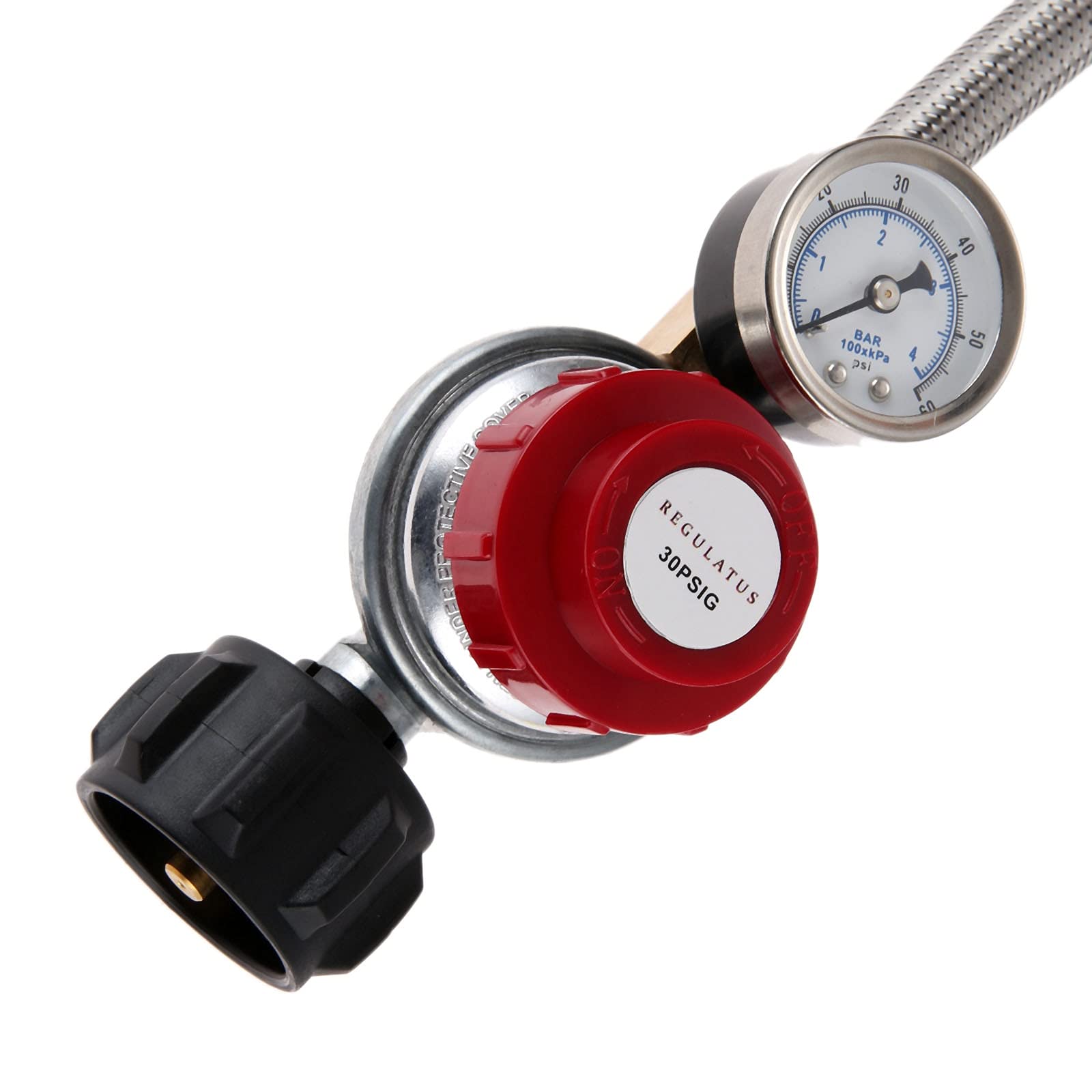 NOBRIM 1pc Propan Tankanzeige 5 Fuß 0-30 Psi Teel Geflochtener Schlauch Gas mit Regler Hochdruckregler Anzeige