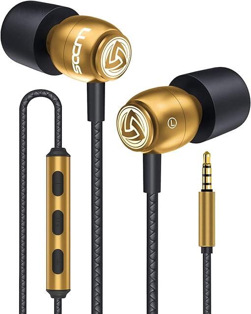 Ludos CLAMOR Wired Earbuds in-Ear Headphones, Earphones with Microphone and Volume Control, Noise Isolating Memory Foam Eartips with Replacements, Tangle-Free Cord for iPhone, iPad, Computer, Laptop