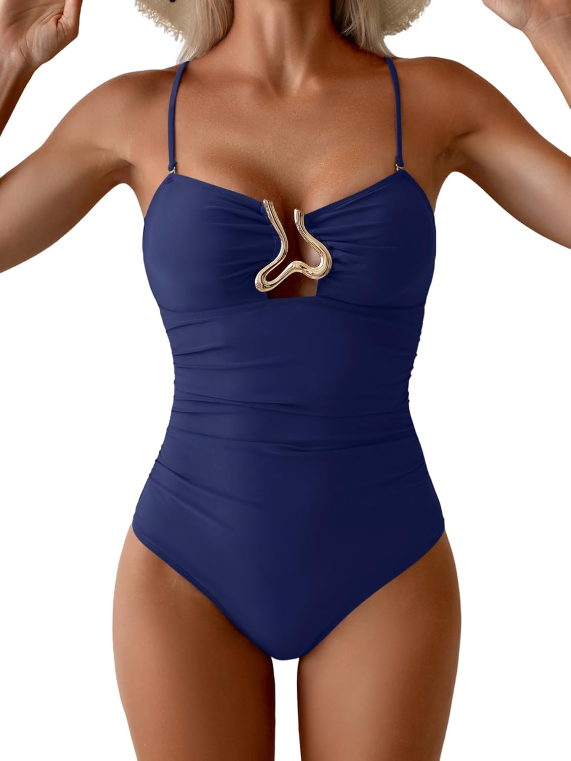 One Piece Swimsuit Tummy Control Ruched Bathing Suit for Women Slimming Swimwear Se...