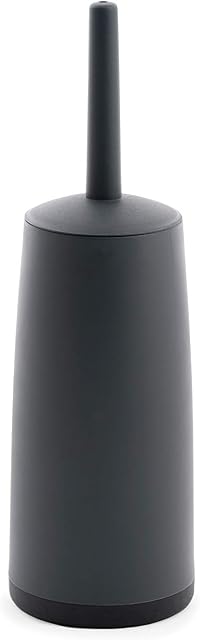 CleanPEAK Toilet Brush with Holder, Replacement Head, Hand Guard and Non-Slip Base for Bathrooms  Charcoal Grey