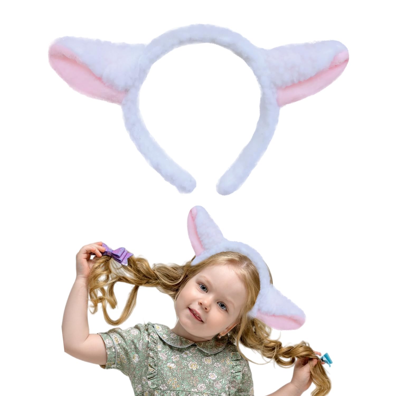 AOVNA Sheep Ears Headband - Cute Sheep Ears Fancy Dress Accessory - White and Pink Lamb Headband Hair Accessory
