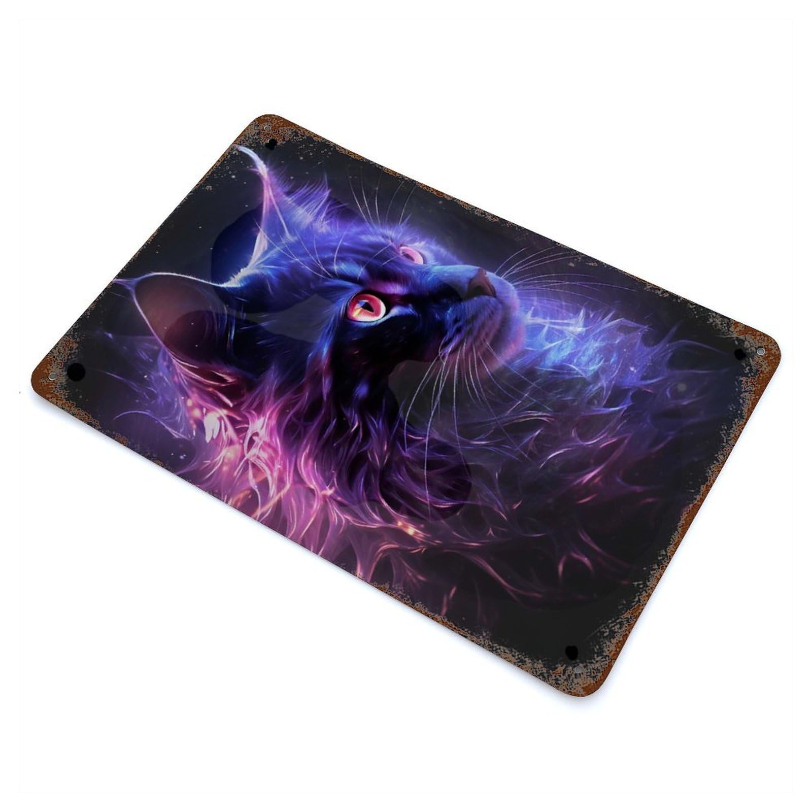 Mystical Cat Rusty Metal Tin Sign 11.8"x7.9", Ideal for Patio, Garden Room And Bar Decor