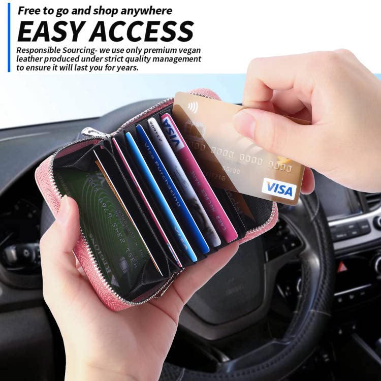 Bingcok AirTag Wallet for Women, Minimalist PU Leathter Wallet, RFID Blocking Small Cash Credit Card Holder Organizer Wallet with Airtag Holder and hand strap, Slim Wallet Women. (1-Rose Gold)3