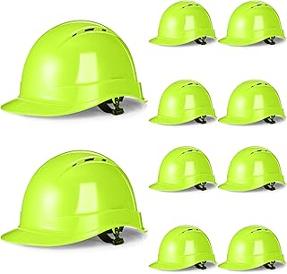 10 Pcs Suspension Hard Hat Meets NSI Z89.1 Type I Class C, 6 Pt. Cap Style Hard Hat Ratchet Vented Green Construction Helmet Bulk for Safety Man Woman