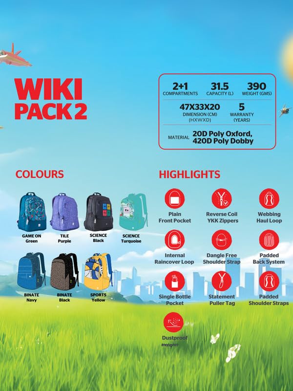 Image of Wiki Stylish Unisex Backpack 2 Durable & Lightweight backpack for Men & Women | Backpack for Office, Gym, Travel (31.5 Litre, Black)