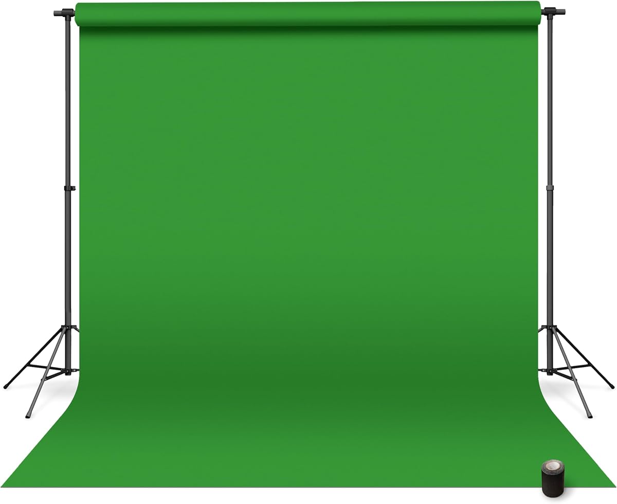 Denny Mfg Seamless Paper Backdrop for Photoshoot, Green Screen, 86in x 36ft | Backdrop Roll, Matte Finish for Portraits, Product Photos and Video Shoots, Includes Free Roll Gaffer Tape (2 in x 13 ft)