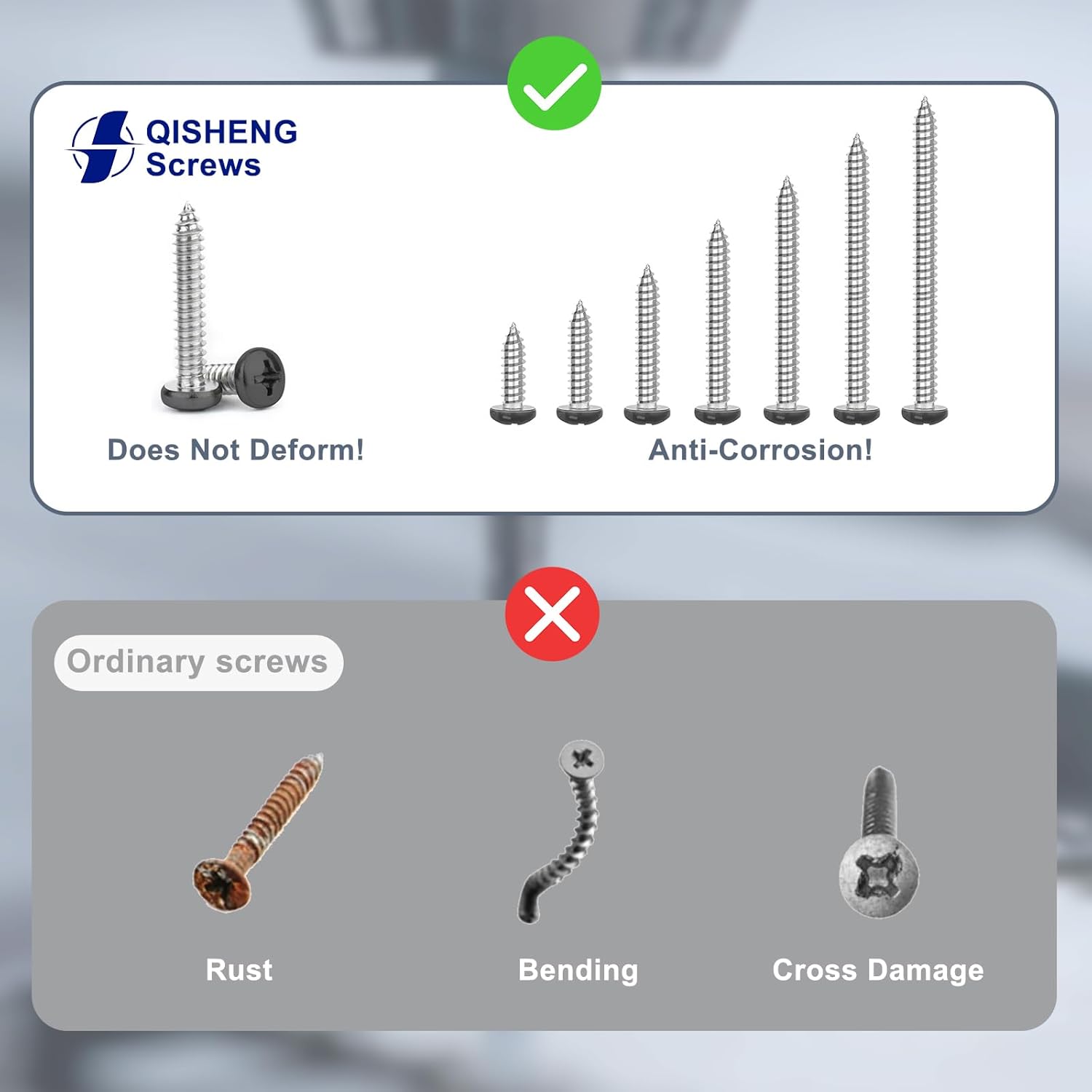 QISHENG Black Head 365 PCS #6#8#10 Set Stainless Steel Phillips Pan Head Wood Screws Assortment Set,Stainless Steel 18-8 A2(304) Screw,Home Screw Kit