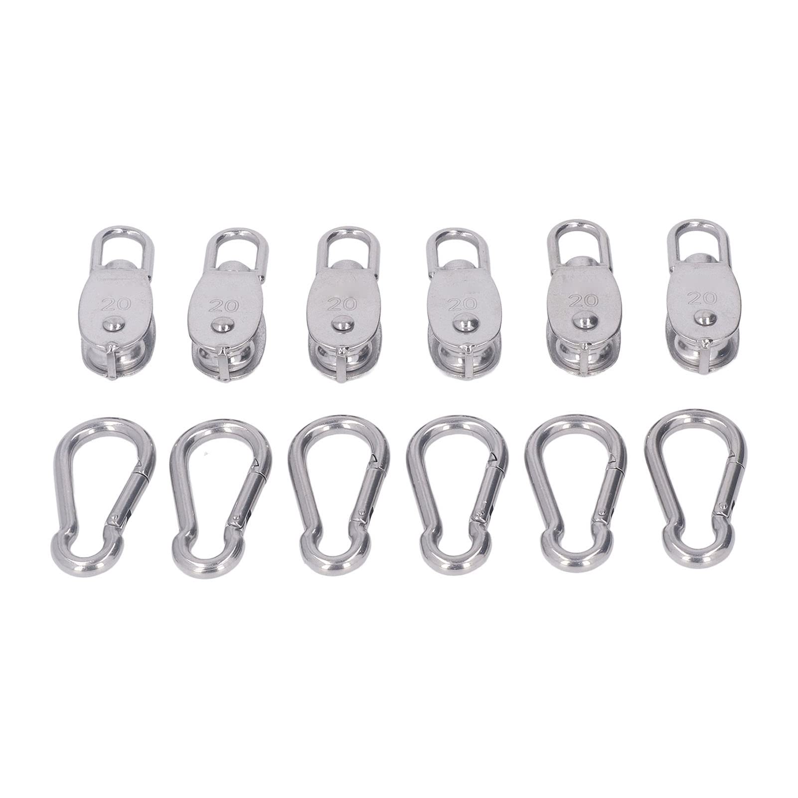FLEXMAN 6Pcs Pulley Block, Stainless Steel M20 75kg Bearing Swivel Pulley Wheel with M7 Spring Hook for Camping, Hiking, Fishing, Equipment Gear, Fitness, Hanging Wheels