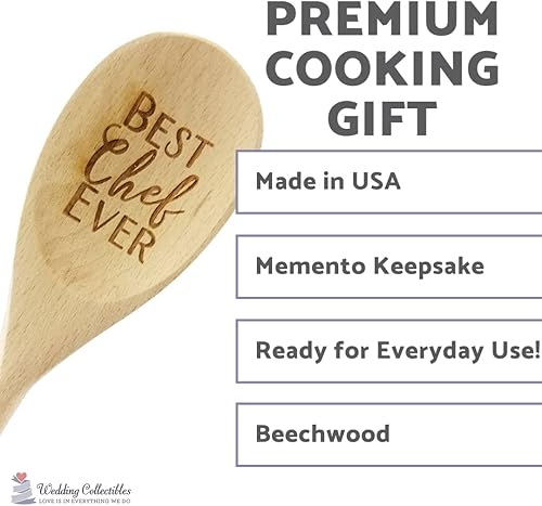 Miniatura 6 de Wedding Collectibles Made With Love - Cuchara de madera (14 pulgadas de largo) accesorio de cocina grabado  Madera de haya suave y natural