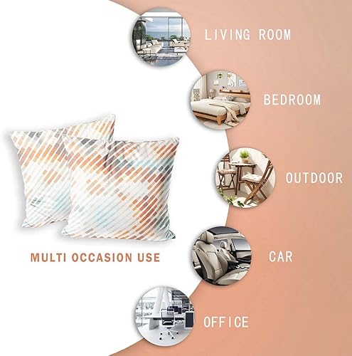 Miniatura 5 de Juego de 2 fundas de almohada decorativas modernas y coloridas a rayas de 18 x 18 pulgadas, fundas de cojín cuadradas neutras abstractas para sofá,