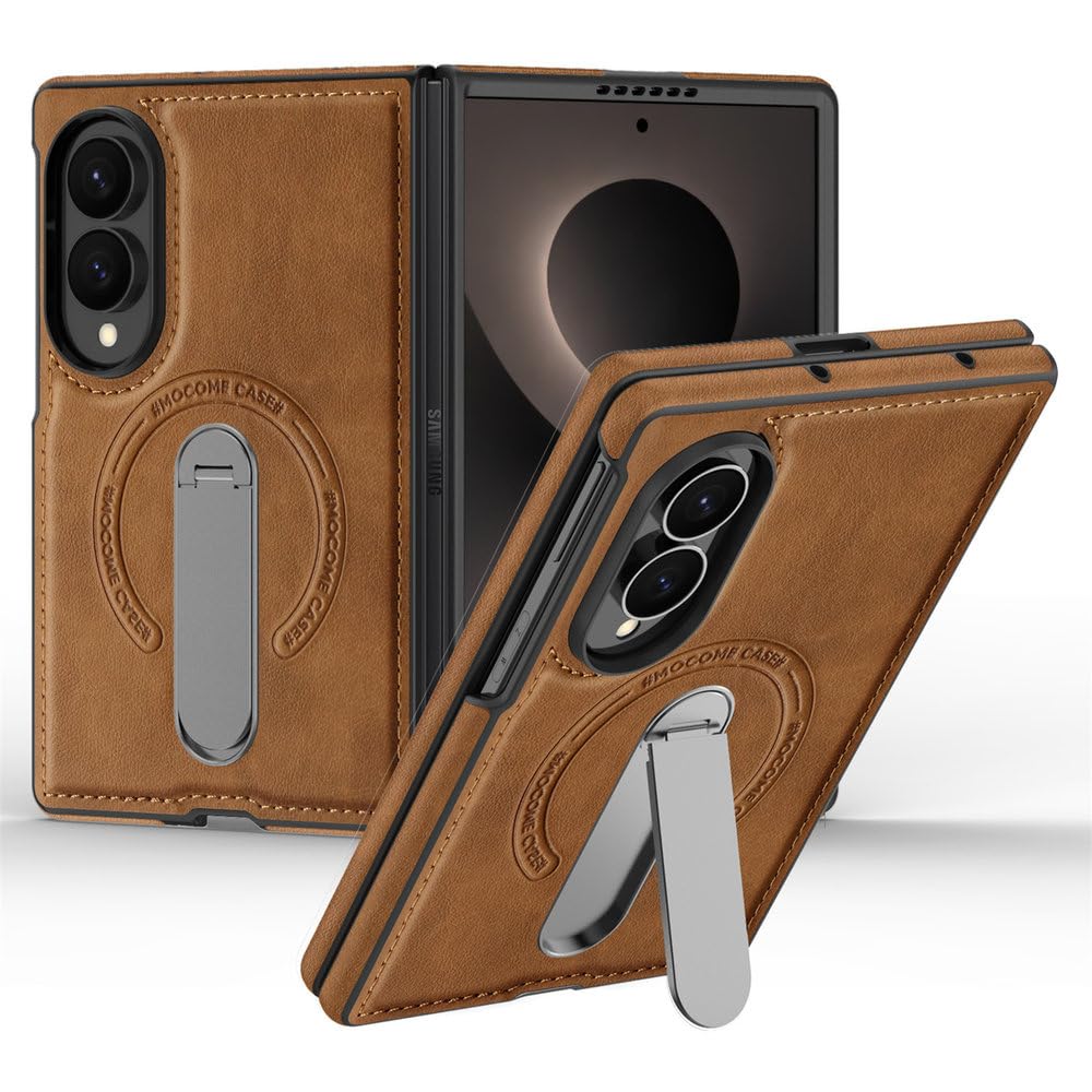 Funda de Cuero con Soporte magnético Plegable para Samsung Galaxy Z Fold 8 Ultra 7 6 5 4, Cubierta antigolpes con Carga inalámbrica, marrón, para Samsung Galaxy Z Fold 7