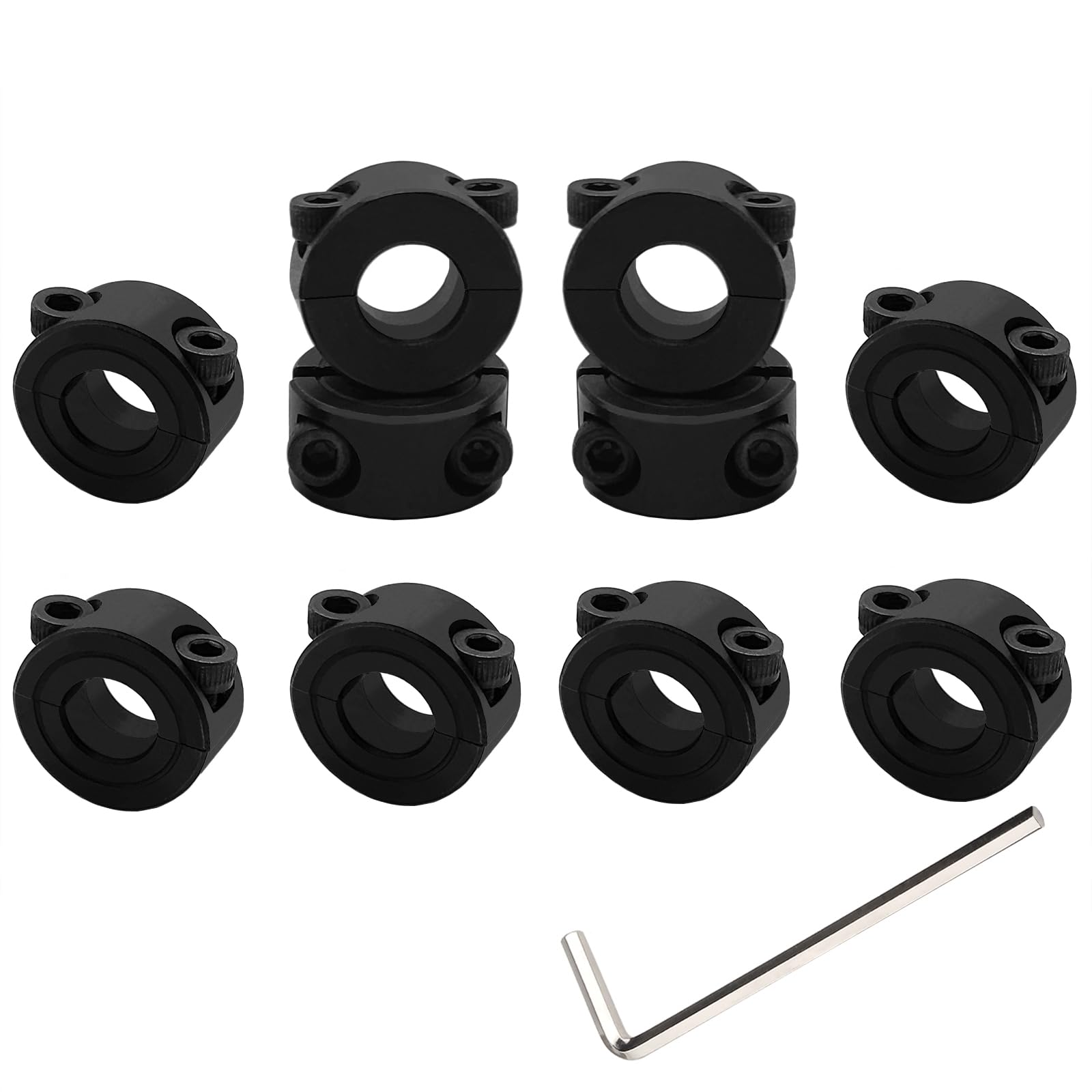 10Pieces Double Split Shaft Collars 5/16 Inch Bore Clamp-On Black Oxide Plated Carbon Steel Solid Collars for 8mm Round Steel Metal Rods
