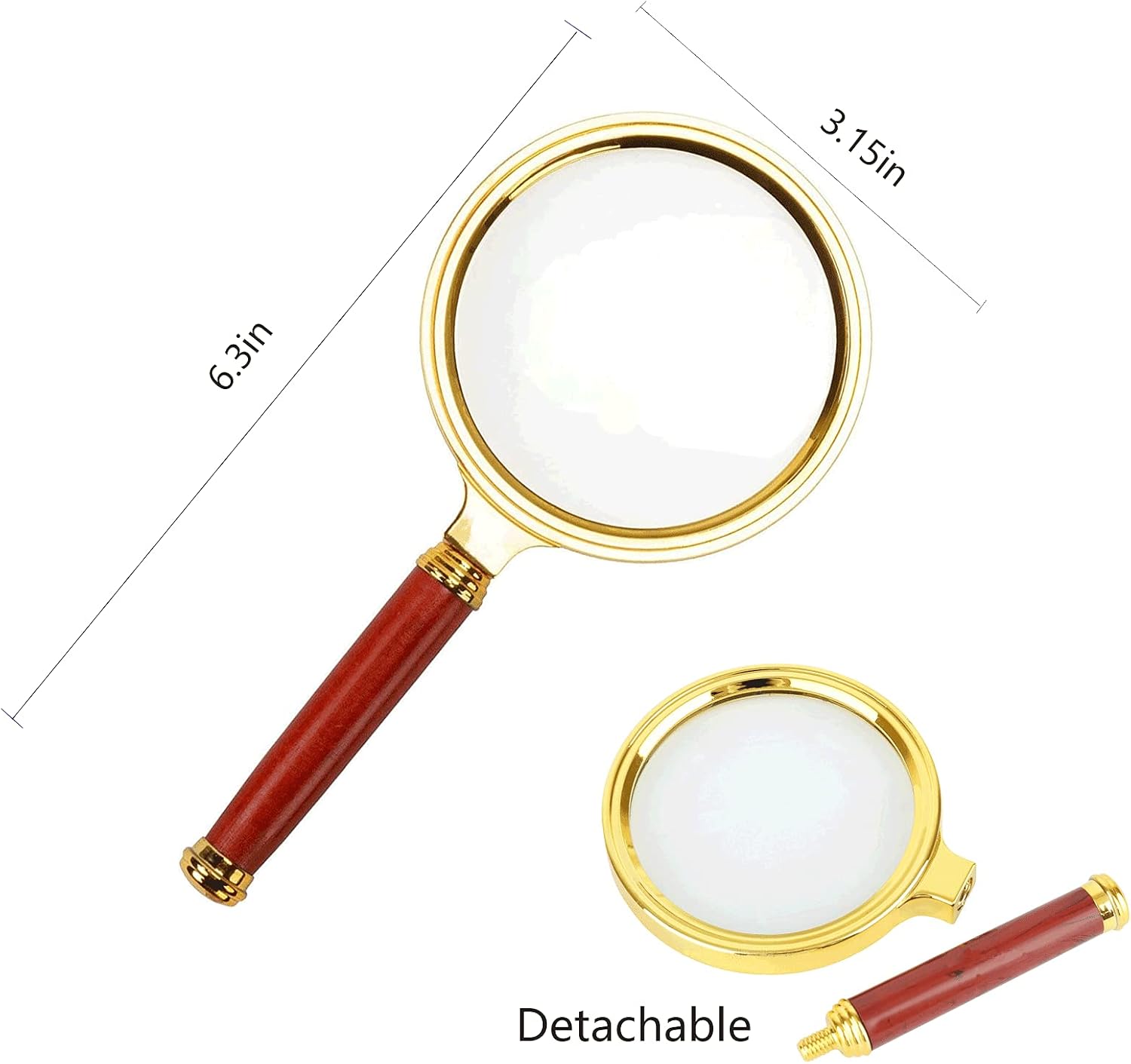 10X Handheld Magnifier With Mahogany Handle and 5X Necklace Magnifying Glass for Reading, Insect Observation, Rocks, Map, Crossword Puzzle, Jewelry