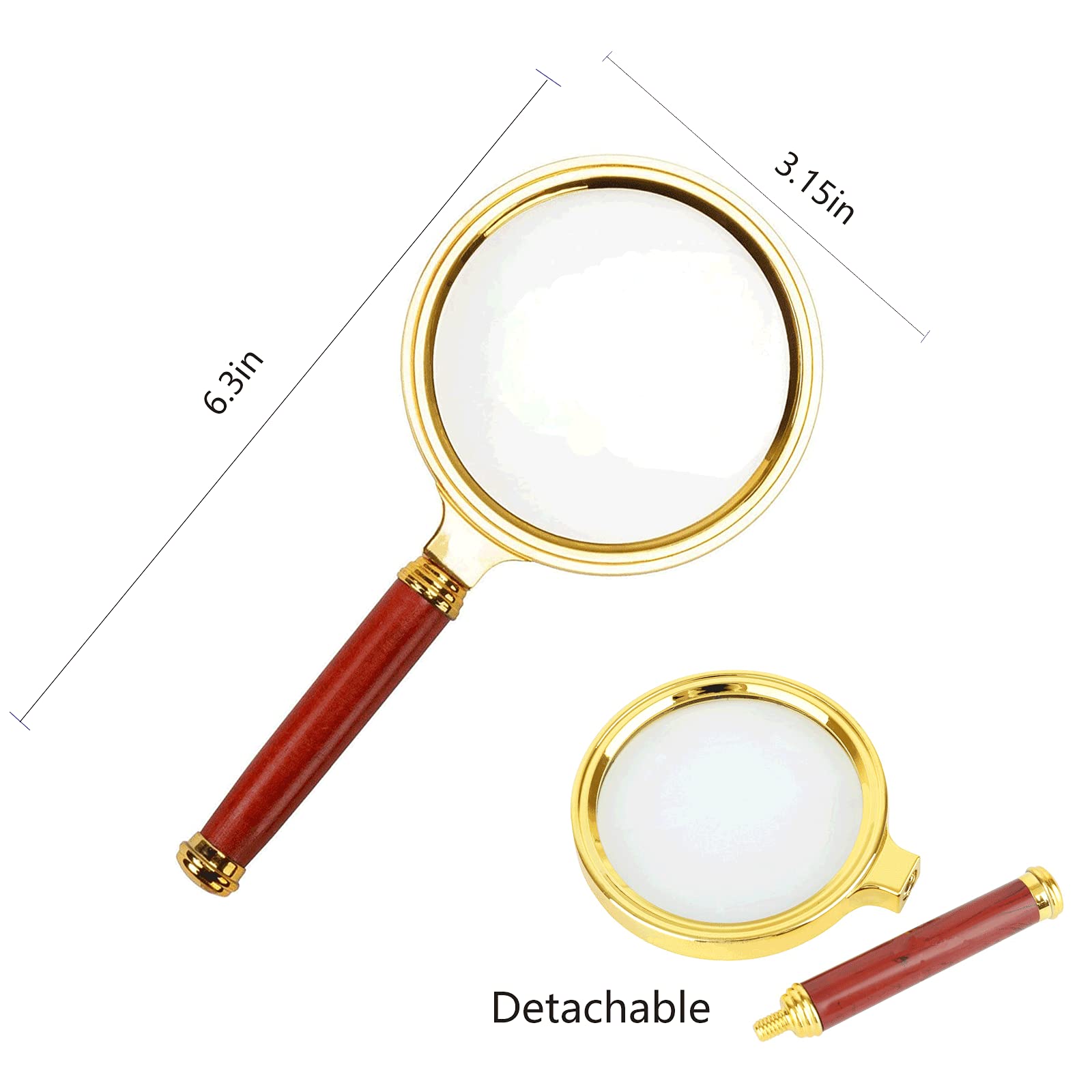 10X Handheld Magnifier With Mahogany Handle and 5X Necklace Magnifying Glass for Reading, Insect Observation, Rocks, Map, Crossword Puzzle, Jewelry - Image 2