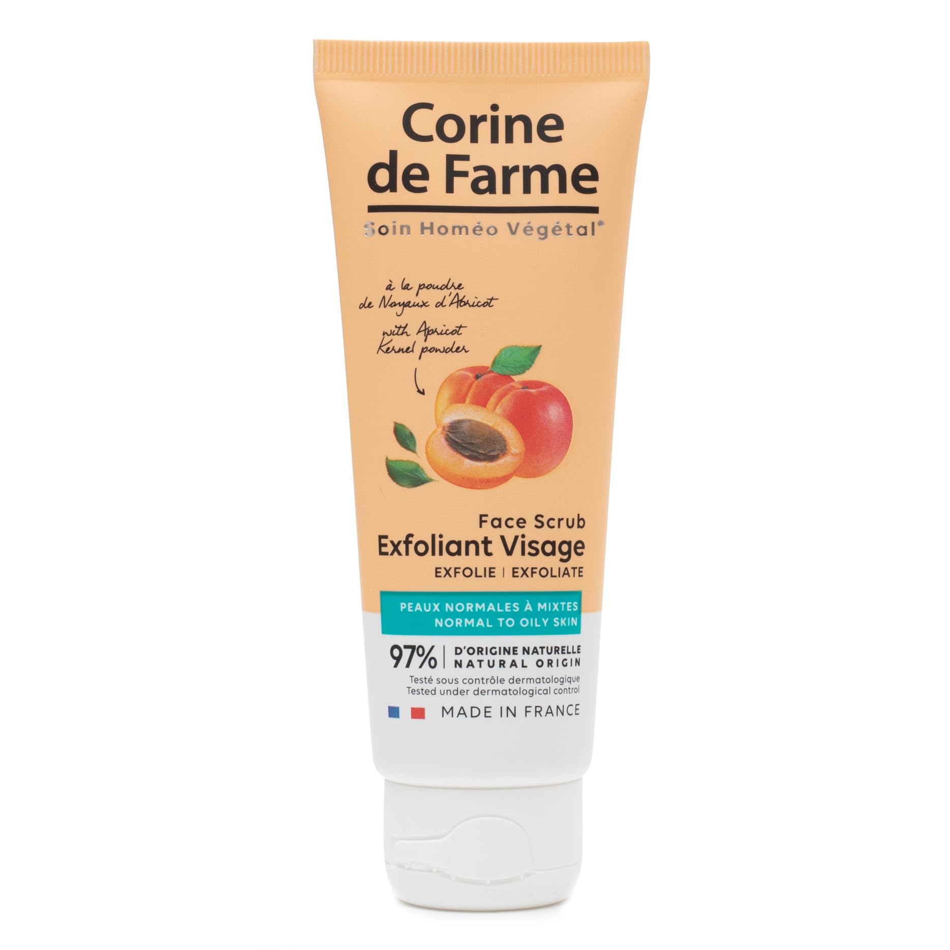 Corine de Farme - Exfoliante Facial 75ml - Cuidado Homeo-Vegetal - con Polvo de Hueso de Albaricoque - Piel Normal a Mixta - 97% de Origen Vegetal