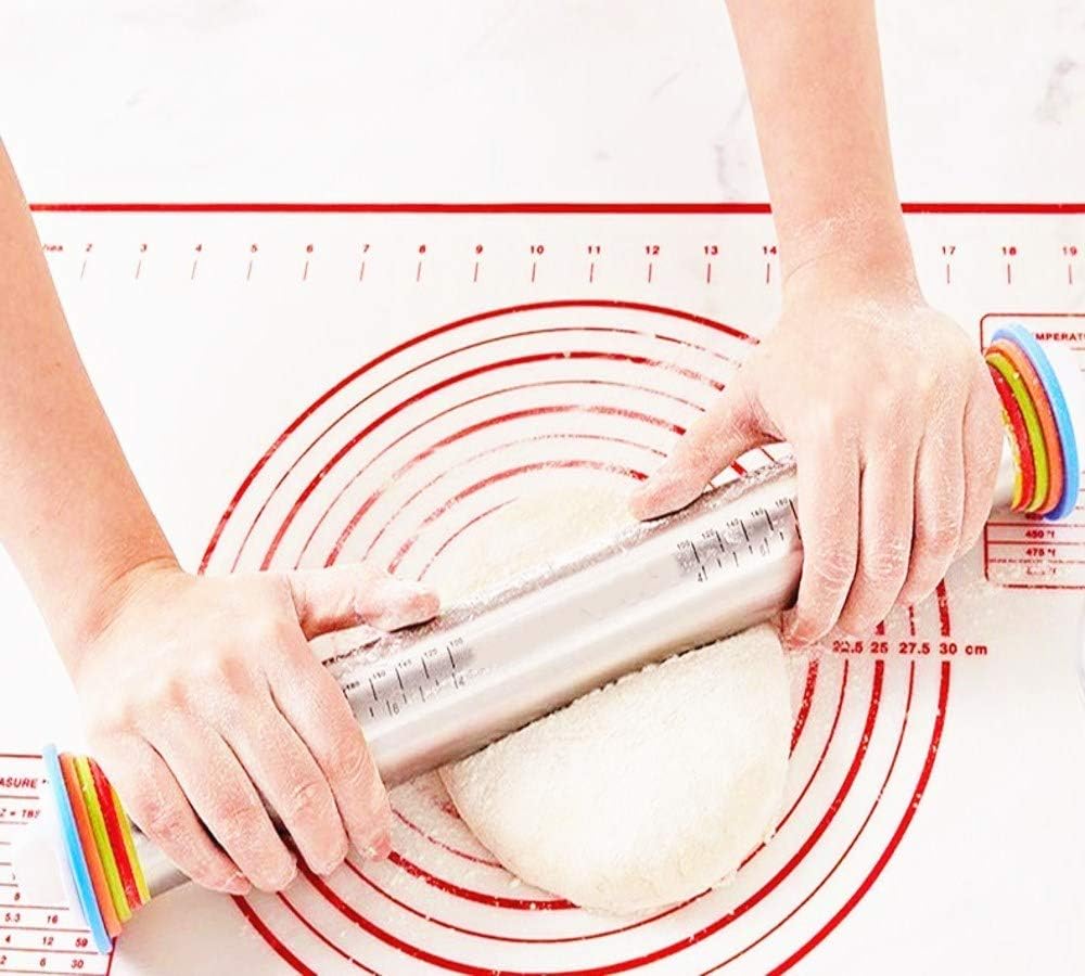 Rolling Pin nonstick and Silicone Baking Pastry Mat combo kit, Adjustable Rolling Pin With Thickness Rings, Rolling Pin for Baking Fondant, Pizza, Pie, Pastry, Pasta, Dough, Cookies (Red ): Home & Kitchen