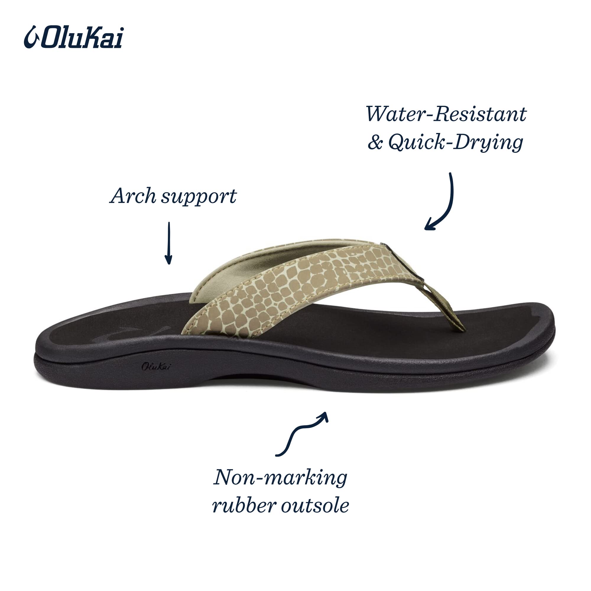 OluKai Ohana Pa'i Women's Beach Sandals, Quick-Dry Jersey Knit Lining, Water Resistant & Comfortable Fit, Wet Grip Soles & Compression Molded Smooth Footbed