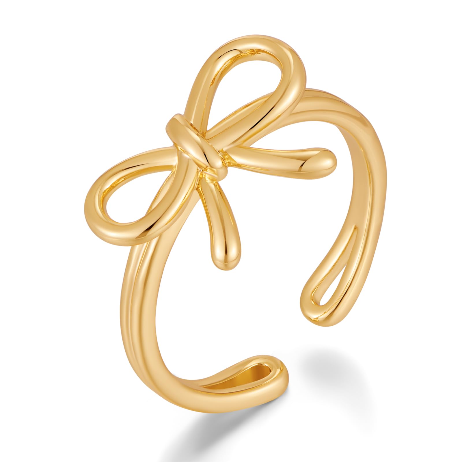 MUYAN Gold Bow Ring for Women Minimalist Stackable Open Bow Statement Ring Band Ring Holiday Jewelry