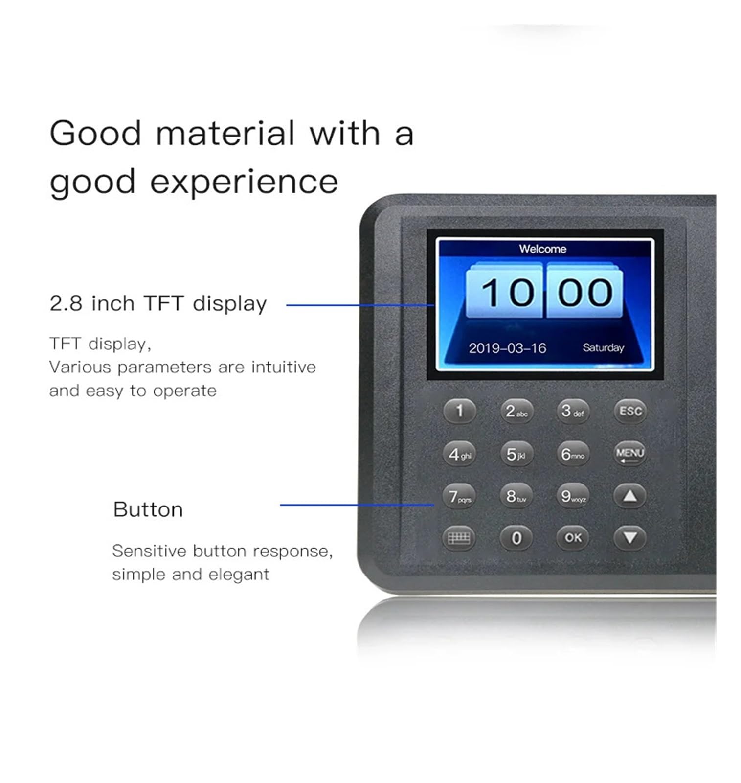 Máquina de Asistencia A8, contraseña + Huella Digital, Pantalla a Color de 2,8 Pulgadas, Reloj de Tiempo de Empleado for pequeñas Empresas y oficinas Gestión multidepartamental