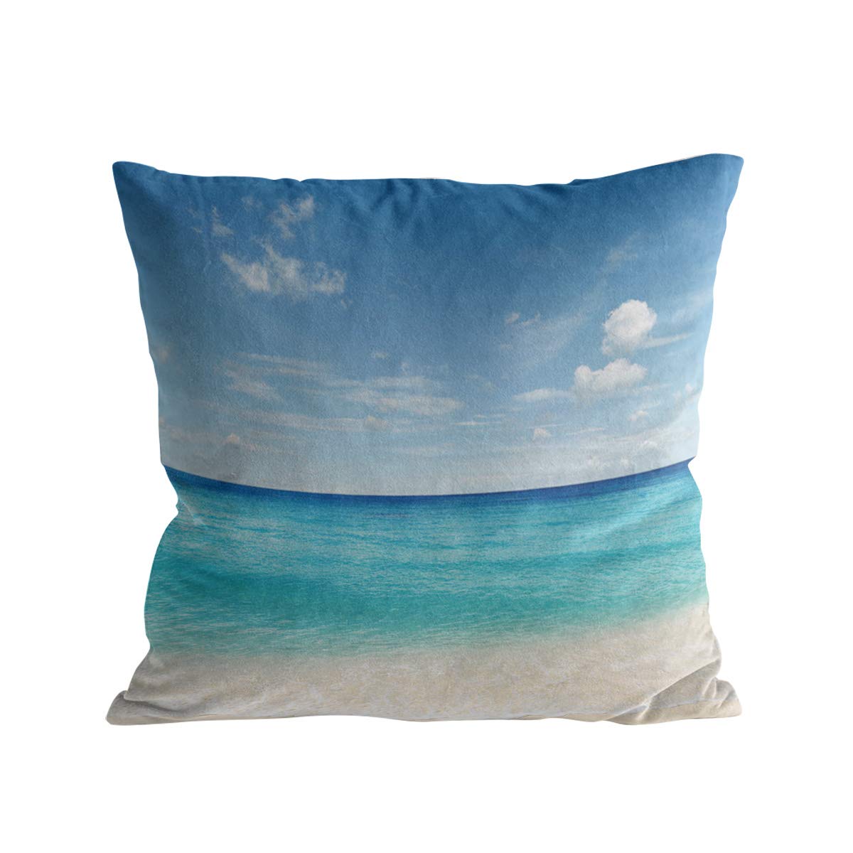 Sunshine Beach Themed Throw Pillow Covers Velvet 100% Polyester Square Cushion Covers Pillowcases for Sofa/Couch Home Decoration Seashore Waves Beantiful Landscape 24 x 24 Inches