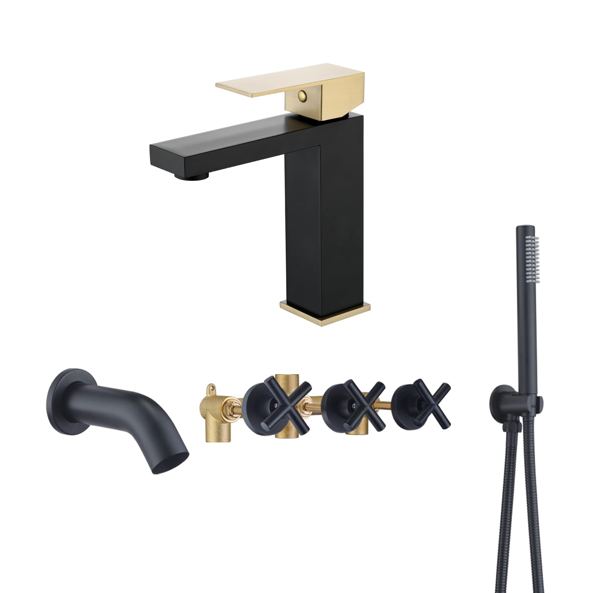 Hcfyauis Black Wall Mount Tub Faucet S2133dw + Bathroom Faucet S1412-Mg