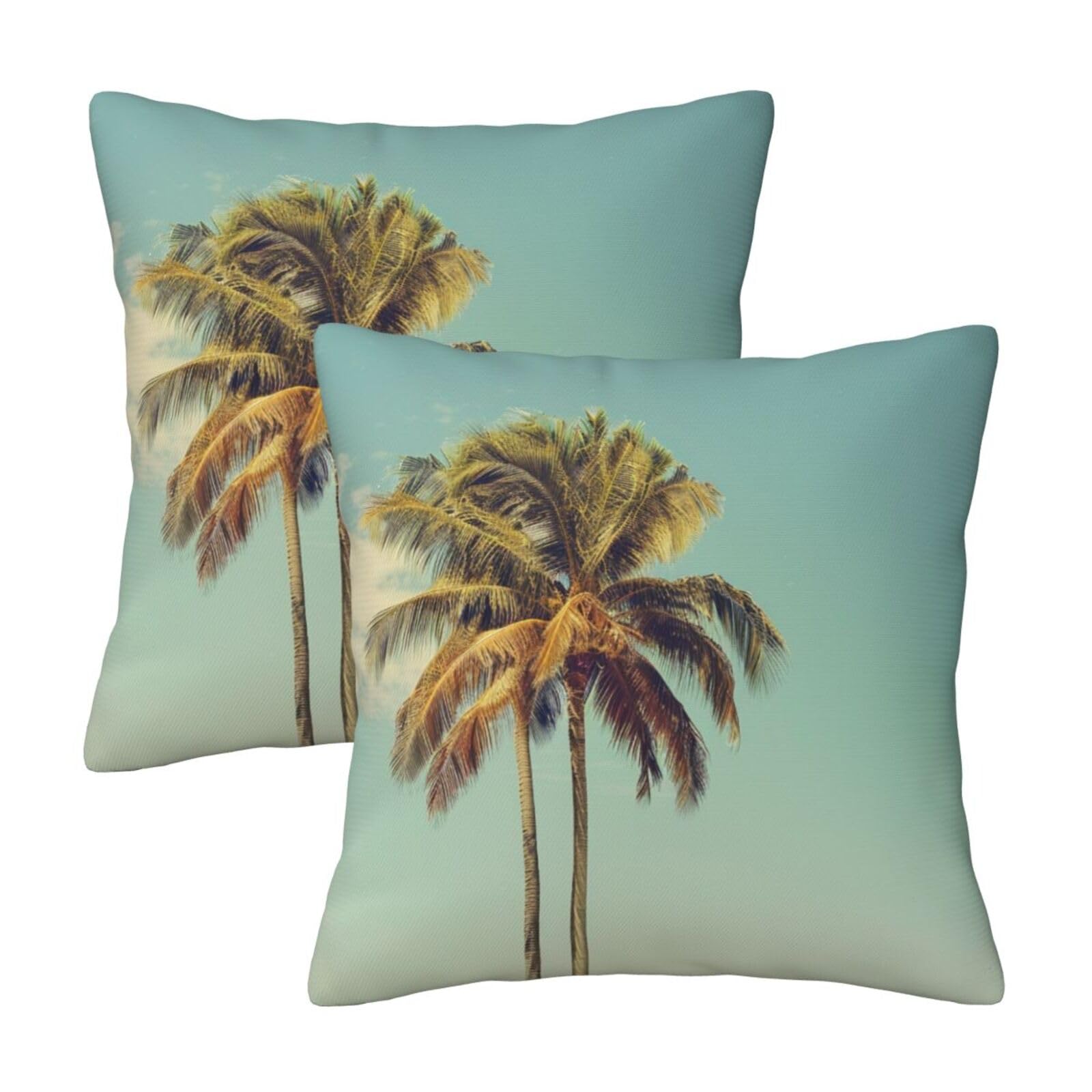 Palm Tree Throw Pillow Cases 2 Pack Square Pillowcases Soft Pillow Protectors for Couch Livingroom Sofa Bed Office Car,50x50 CM