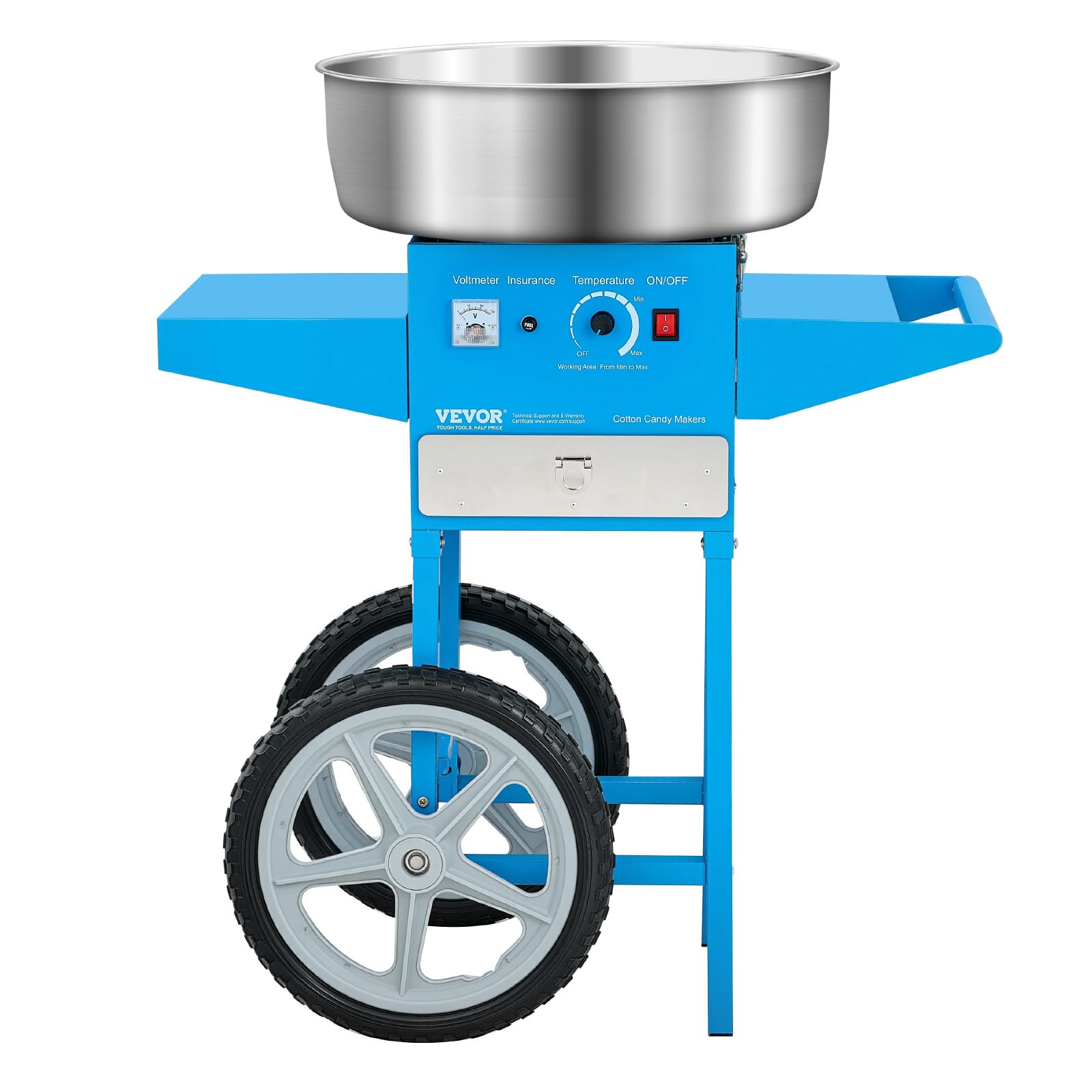 VEVOR Máquina Eléctrica de Algodón de Azúcar con Carro, 1000 W, con Recipiente de Acero Inoxidable de 52 cm, con Cuchara, para Hogar, Cumpleaños, Fiestas Familiares, Azul, 819 x 520 x 855 mm