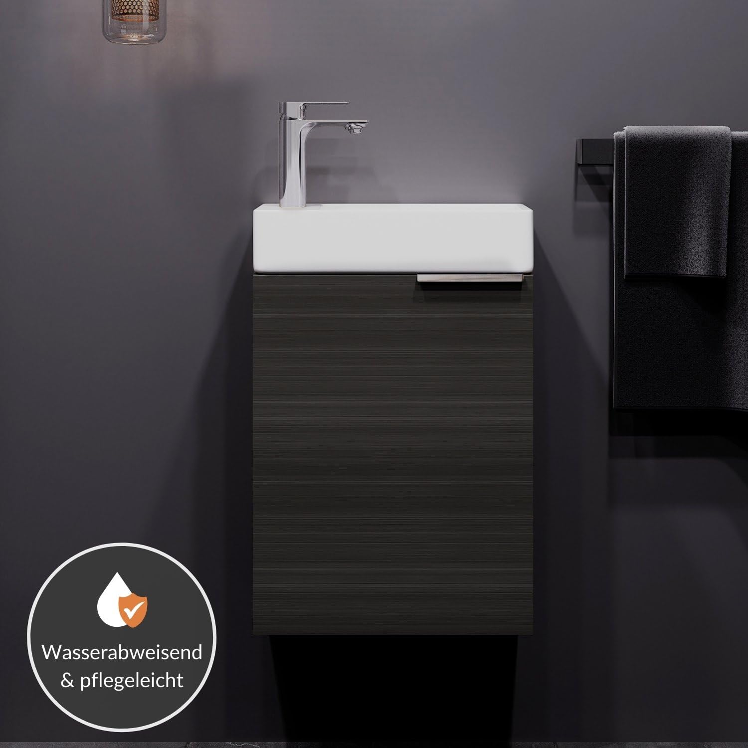 Planetmöbel Waschtisch mit Unterschrank 40 cm, Gäste-WC & Bad | Badmöbel Set für kleine Bäder, Keramik Waschbecken, Waschtischunterschrank für Badezimmer, Gäste-Bad & WC, anthrazit