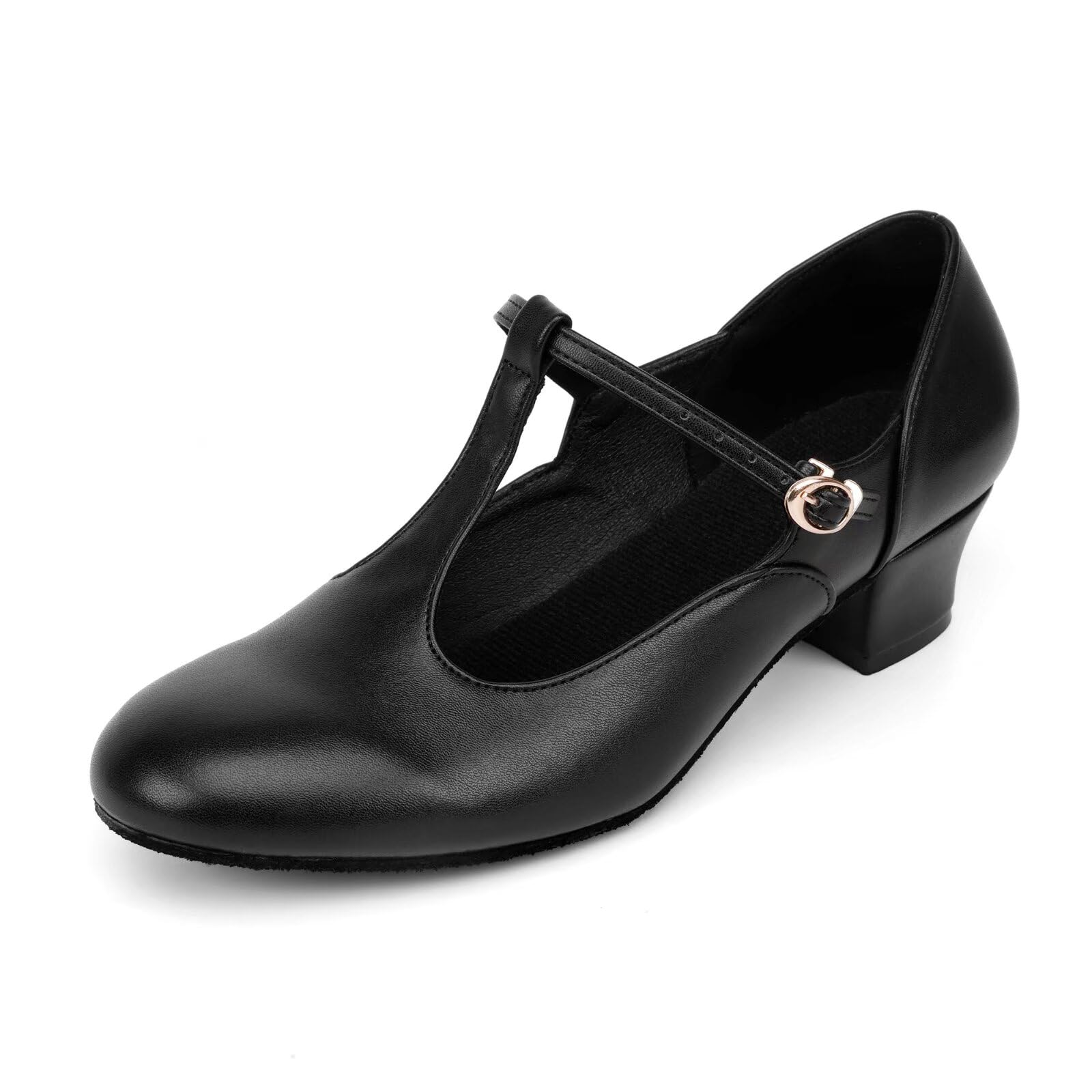 Asusyu Black Character Shoes T Bar Low Heel Character Dance Shoes for Women