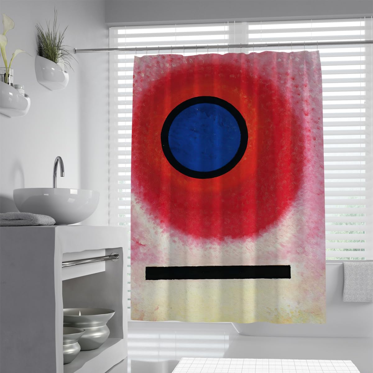 Abstrakte expressionistische Kunst Duschvorhang Retro Mid-Century Geometrische Stoffvorhänge mit Haken Waschbare Polyester-Badezimmerdekoration für EIN Hotel zu Hause 180 x 180 cm