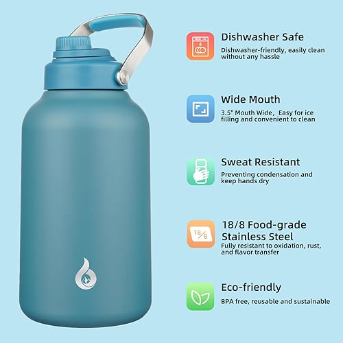 Miniatura 2 de BJPKPK Botella de agua de 1 galón aislada, apta para lavavajillas, jarra de agua grande de 128 onzas con mango de metal y tapa de boquilla sin BPA,