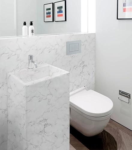 Miniatura 7 de Feisoon Papel adhesivo de mármol gris y blanco, papel tapiz autoadhesivo con diseño de mármol brillante, impermeable, papel de contacto extraíble