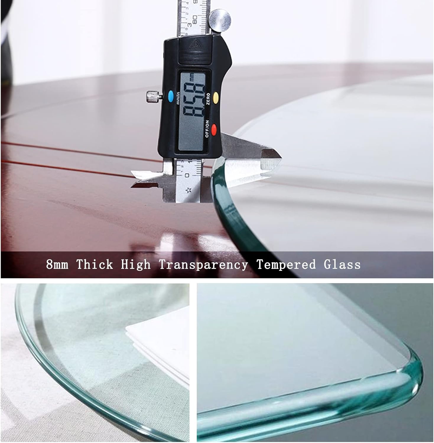 Tempered Glass Round Table Top for Outdoor Patio Dining Tables or Coffee Tables Transparent Black/Brown 40cm 80cm Rounded Edge