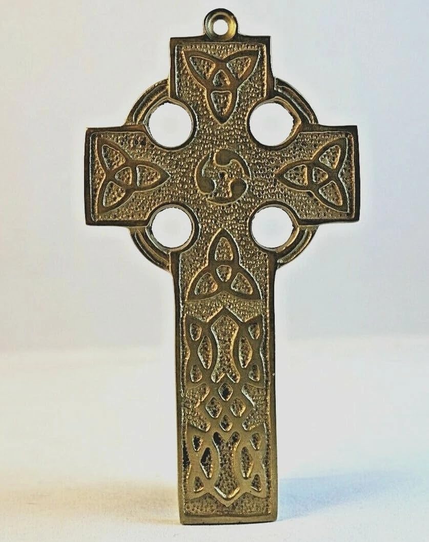 Brass LIFFERY ARTEFACTS Celtic Trinity Knot 5" Cross MEDALION Hang OR WEAR
