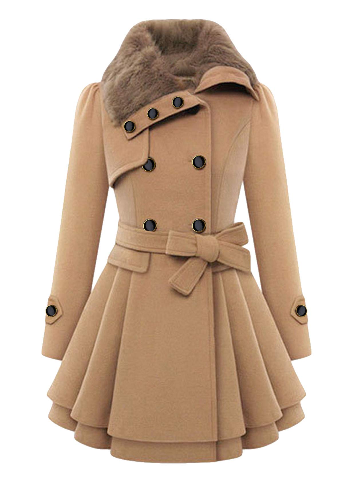 Donna Cappotto Invernale In Misto Lana Con Collo Pelliccia Sintetica Parka Giacca Autunnale Elegante Trench Doppiopetto Cappotto Di Mezza Stagione