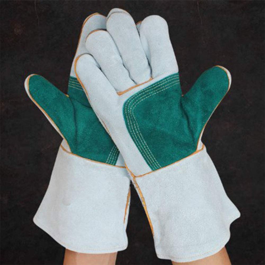 Guantes de Cuero Para Soldar de Forja Resistentes Al Desgaste/Al Calor,Guantes Para Barbacoa/Camping/Cocina Con Reposamanos,Guante Para Estufa Con Chimenea,2 Pares