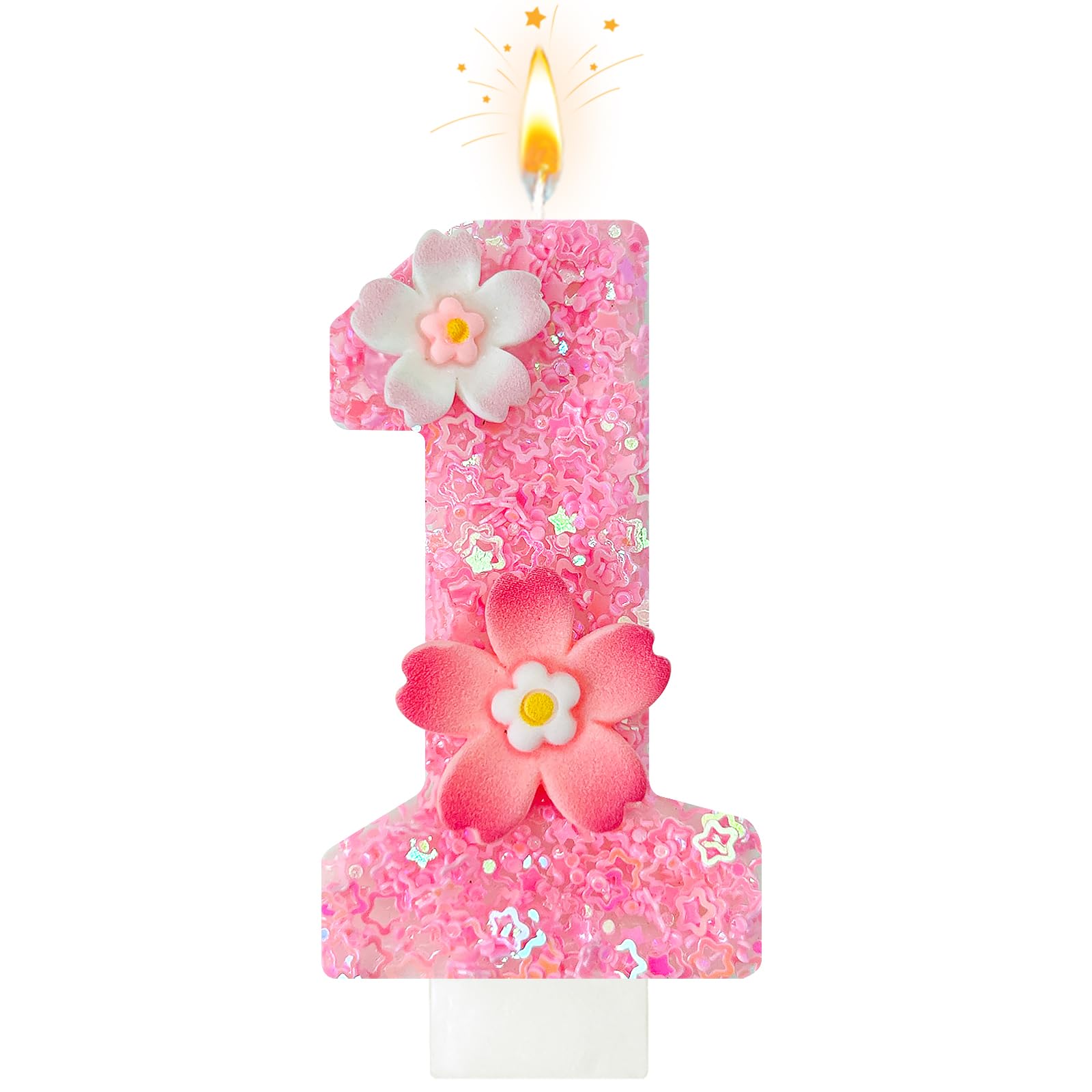 Vela de cumpleaños de flor rosa, velas de cumpleaños número 1 para pastel, primera vela para primer cumpleaños, decoración ideal para fiestas de cumpleaños, decoración de pasteles, aniversario de boda